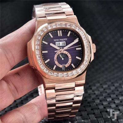 Replica Nautilus A2813 Automatic Movement Mens Watch Black Dial Diamonds Case Rose Gold C E79