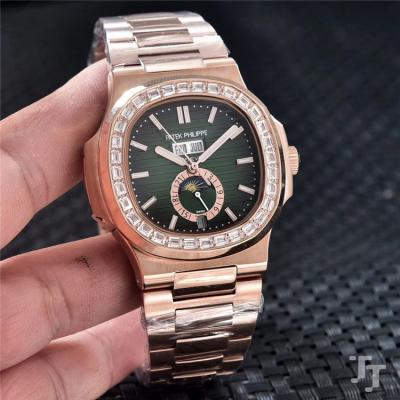 Replica Nautilus A2813 Automatic Movement Mens Watch Black Dial Diamonds Case Rose Gold C E79