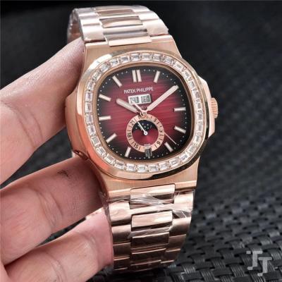 Replica Nautilus A2813 Automatic Movement Mens Watch Black Dial Diamonds Case Rose Gold C E79