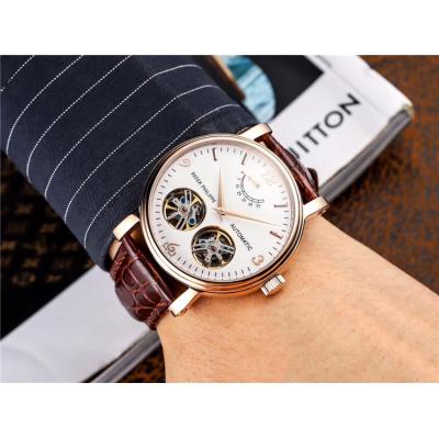 Replica Grand Complications A21j Automatic Movement Mens Watch White Double tourbillon Dial Leather Strap E80