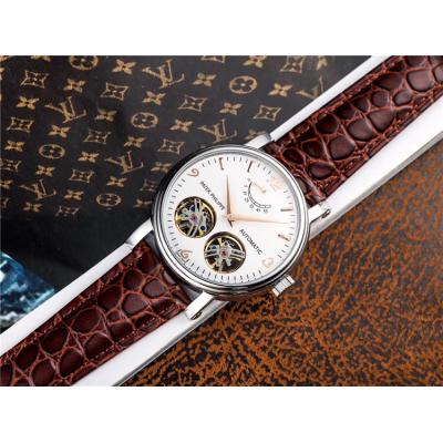 Replica Grand Complications A21j Automatic Movement Mens Watch White Double tourbillon Dial Leather Strap E80