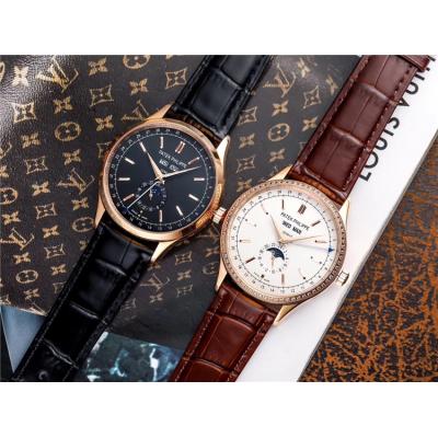 Replica Grand Complications A21j Automatic Movement Mens Watch Black Dial Diamonds Case Leather Strap E83