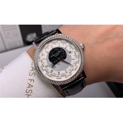 Replica Grand Complications Japan Miyota 8215 Automatic Mens Watch White Dial Diamonds Case Leather Strap E86