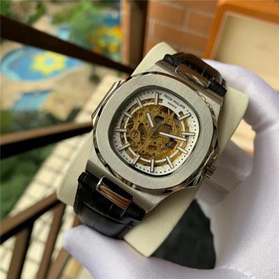 Replica Nautilus A21j Automatic Movement Mens Watch Skeleton Dial Leather Strap A E95