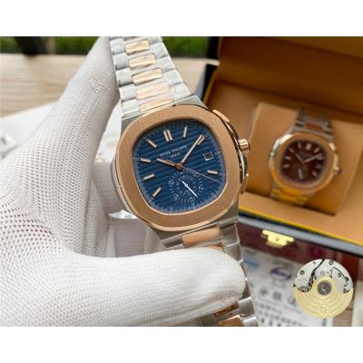 Replica Nautilus A21j Automatic Movement Mens Watch Blue Dial Two Tone Rose Gold A E96