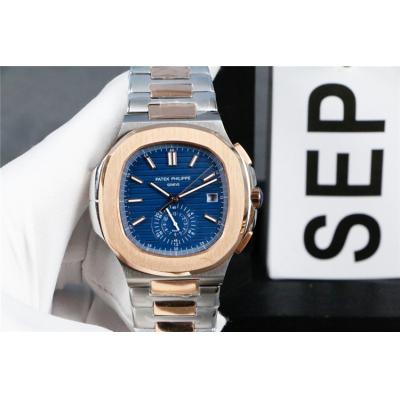 Replica Nautilus A21j Automatic Movement Mens Watch Blue Dial Two Tone Rose Gold E103