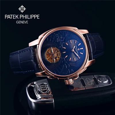 Replica Grand Complications A21j Automatic Movement Mens Watch Blue Tourbillon Dial Leather Strap A E109