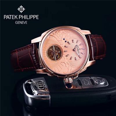 Replica Grand Complications A21j Automatic Movement Mens Watch Silver Tourbillon Dial Leather Strap B E109