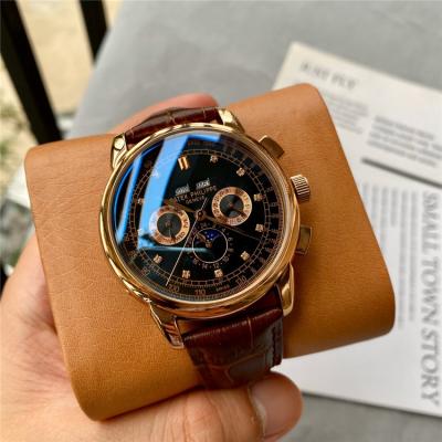 Replica Grand Complications A21j Automatic Movement Mens Watch Black Dial Leather Strap E117