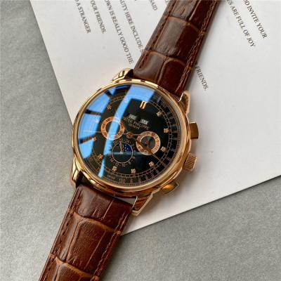 Replica Grand Complications A21j Automatic Movement Mens Watch Black Dial Leather Strap E117