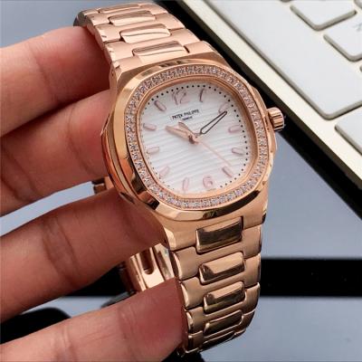 Replica Nautilus A21j Automatic Movement Womens Watch White Dial Diamonds Case Rose Gold E124