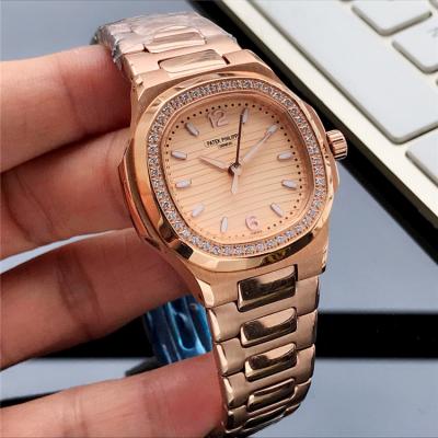 Replica Nautilus A21j Automatic Movement Womens Watch White Dial Diamonds Case Rose Gold E124