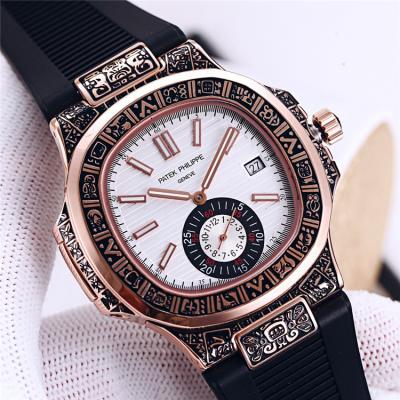 Replica Nautilus A21j Automatic Movement Mens Watch Blue Dial Vintage Engraving Rose Gold Case Rubber Strap A E128