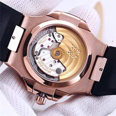 Replica Nautilus A21j Automatic Movement Mens Watch Blue Dial Vintage Engraving Rose Gold Case Rubber Strap A E128