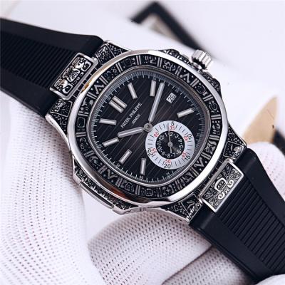 Replica Nautilus A21j Automatic Movement Mens Watch White Dial Vintage Engraving Steel Case Rubber Strap B E128