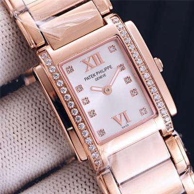 Replica Twenty~4 Swiss Quartz Movement Womens Watch White Dial Diamonds Case Rose Gold E142