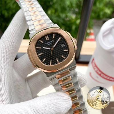 Replica Nautilus A21j Automatic Movement Mens Watch Black Dial Two Tone Rose Gold D E145