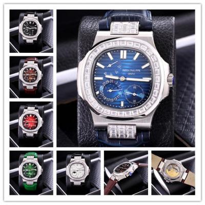 Replica Nautilus A21j Automatic Movement Mens Watch Blue Dial Diamonds Case Leather Strap A E146