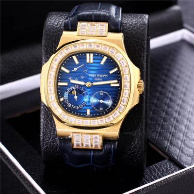 Replica Nautilus A21j Automatic Movement Mens Watch Black Dial Diamonds Case Leather Strap B E146