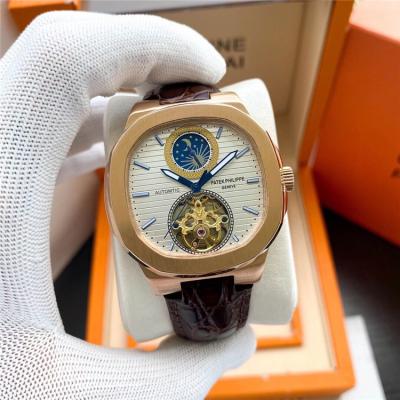 Replica Nautilus A21j Automatic Movement Mens Watch Blue Tourbillon Dial Leather Strap E168