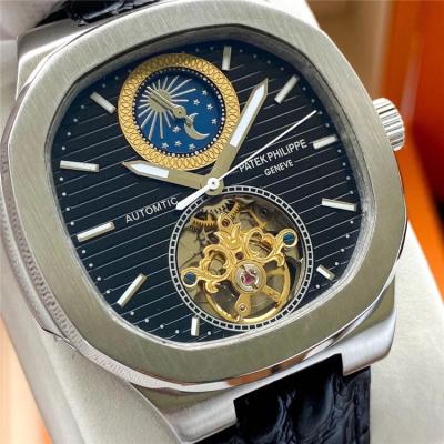 Replica Nautilus A21j Automatic Movement Mens Watch Blue Tourbillon Dial Leather Strap E168