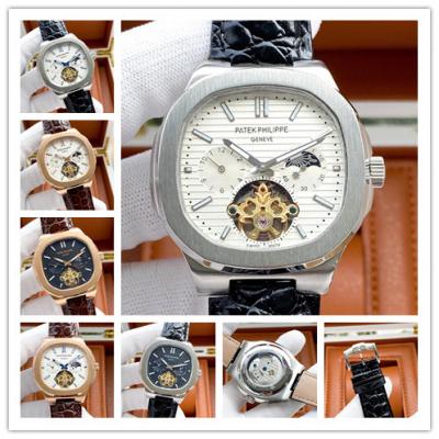 Replica Nautilus A21j Automatic Movement Mens Watch White Tourbillon Dial Leather Strap A E180