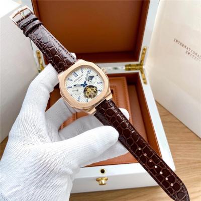 Replica Nautilus A21j Automatic Movement Mens Watch White Tourbillon Dial Leather Strap A E180