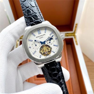 Replica Nautilus A21j Automatic Movement Mens Watch White Tourbillon Dial Leather Strap A E180