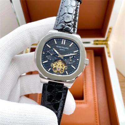 Replica Nautilus A21j Automatic Movement Mens Watch White Tourbillon Dial Leather Strap A E180