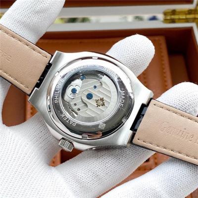 Replica Nautilus A21j Automatic Movement Mens Watch White Tourbillon Dial Leather Strap A E180