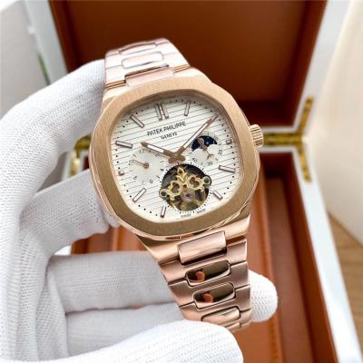 Replica Nautilus A21j Automatic Movement Mens Watch White Tourbillon Dial Rose Gold B E180