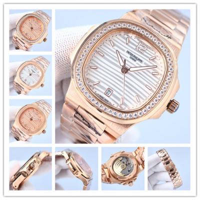 Replica Nautilus Japan Miyota 8215 Automatic Mens Watch Silver Dial Diamonds Case Rose Gold A E213