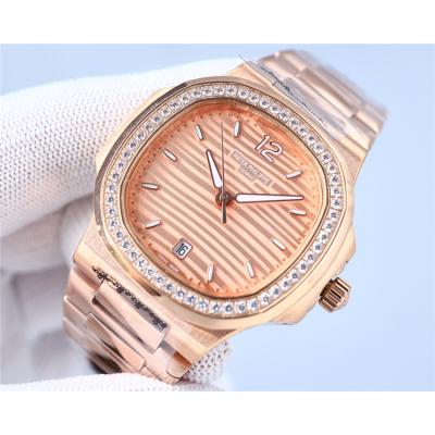 Replica Nautilus Japan Miyota 8215 Automatic Mens Watch Silver Dial Diamonds Case Rose Gold A E213