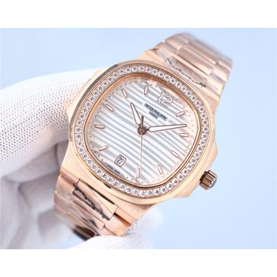 Replica Nautilus Japan Miyota 8215 Automatic Mens Watch Silver Dial Diamonds Case Rose Gold A E213