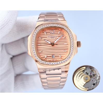 Replica Nautilus Japan Miyota 8215 Automatic Mens Watch Silver Dial Diamonds Case Rose Gold A E213