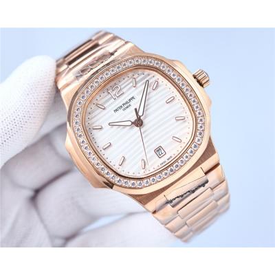 Replica Nautilus Japan Miyota 8215 Automatic Mens Watch Silver Dial Diamonds Case Rose Gold A E213