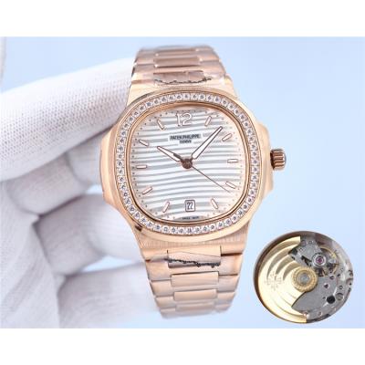 Replica Nautilus Japan Miyota 8215 Automatic Mens Watch Silver Dial Diamonds Case Rose Gold A E213