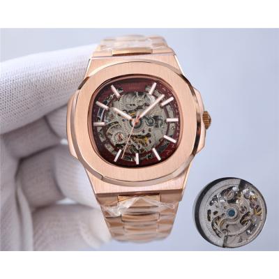 Replica Nautilus A21j Automatic Movement Mens Watch Skeleton Dial Rose Gold E214