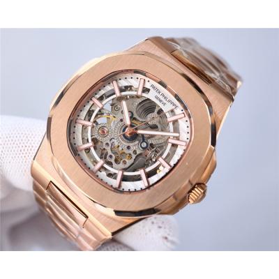 Replica Nautilus A21j Automatic Movement Mens Watch Skeleton Dial Rose Gold E214