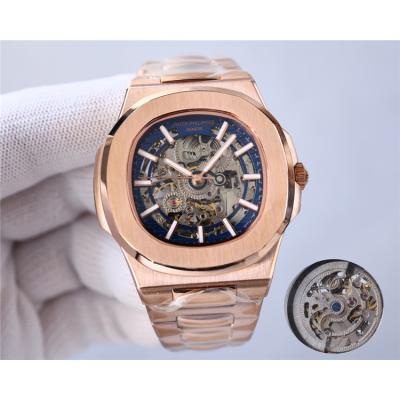 Replica Nautilus A21j Automatic Movement Mens Watch Skeleton Dial Rose Gold E214