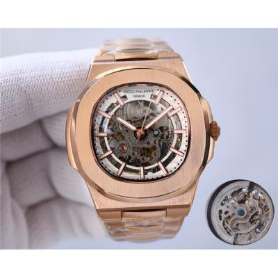 Replica Nautilus A21j Automatic Movement Mens Watch Skeleton Dial Rose Gold E214