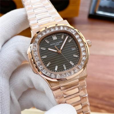 Replica Nautilus A21j Automatic Movement Mens Watch Gray Dial Diamonds Case Rose Gold B E217