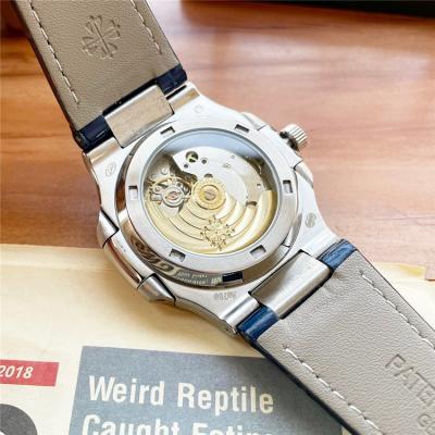 Replica Nautilus A21j Automatic Movement Mens Watch Gray Dial Diamonds Case Leather Strap C E217