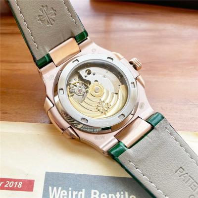 Replica Nautilus A21j Automatic Movement Mens Watch Gray Dial Diamonds Case Leather Strap D E217