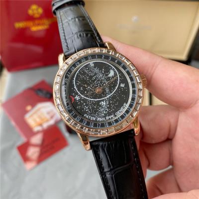 Replica Grand Complications Japan Miyota 8215 Automatic Mens Watch Starry Sky Dial Diamonds Case Leather Strap B E222