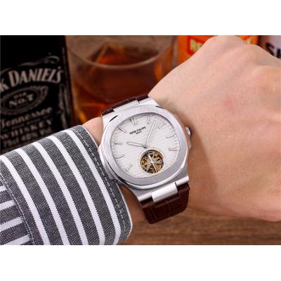 Replica Nautilus A21j Automatic Movement Mens Watch White Tourbillon Dial Leather Strap A G11