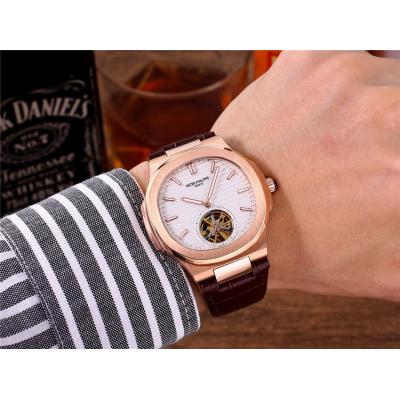 Replica Nautilus A21j Automatic Movement Mens Watch White Tourbillon Dial Leather Strap A G11