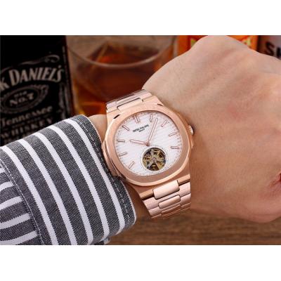 Replica Nautilus A21j Automatic Movement Mens Watch White Tourbillon Dial Rose Gold C G11