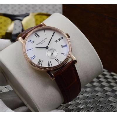 Replica Calatrava A21j Automatic Movement Mens Watch White Dial Leather Strap G13