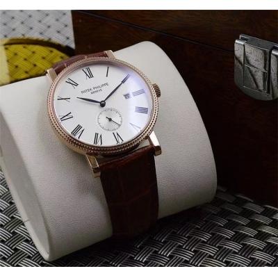 Replica Calatrava A21j Automatic Movement Mens Watch White Dial Leather Strap G13